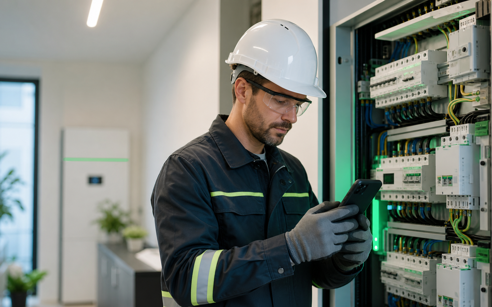 electrical technician using the enrutar app