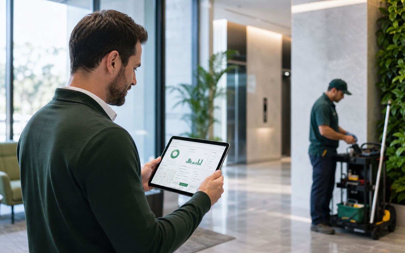 Técnico técnico de mantenimiento usando la app de enrutar