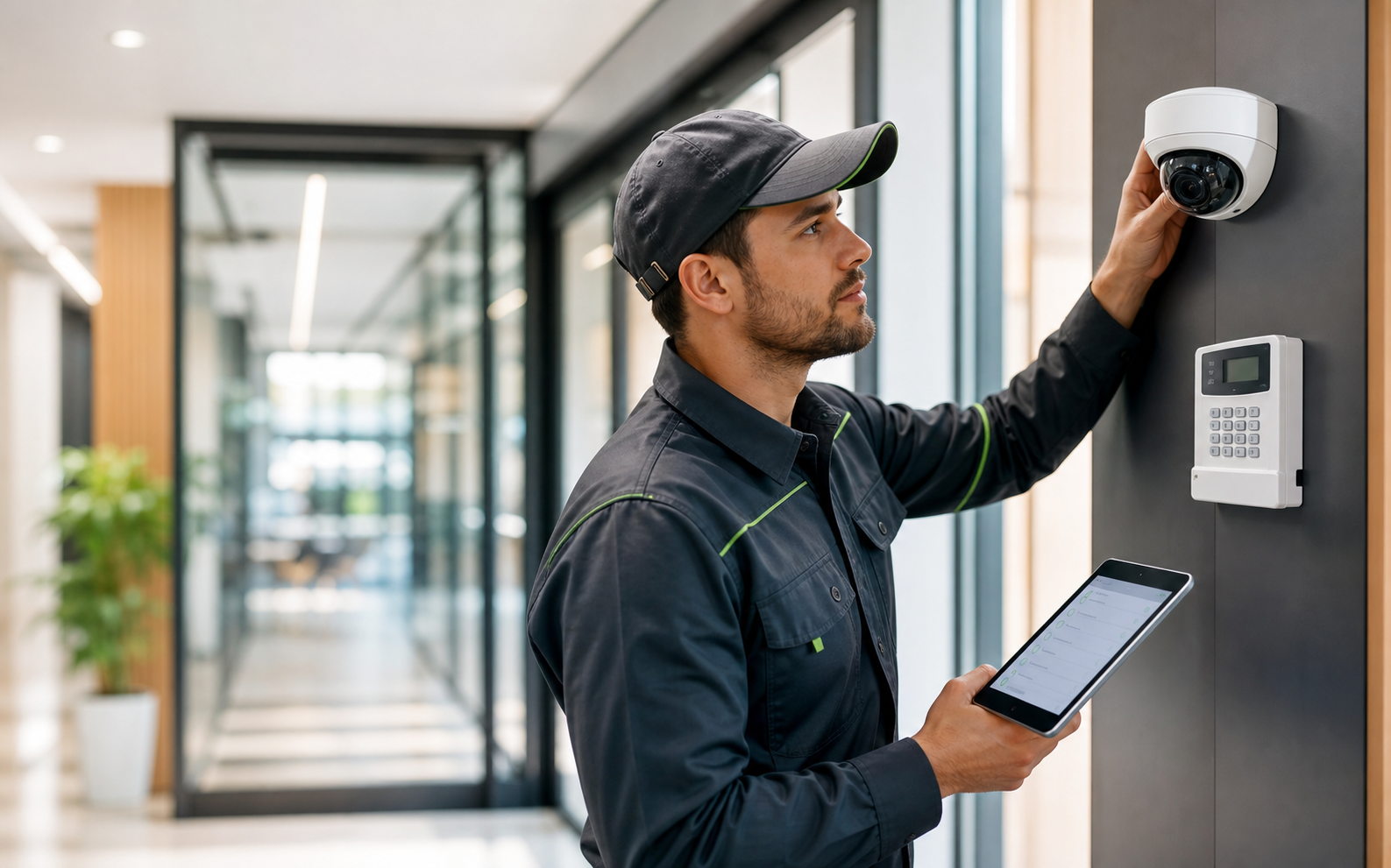 Técnico técnico de seguridad usando la app de enrutar