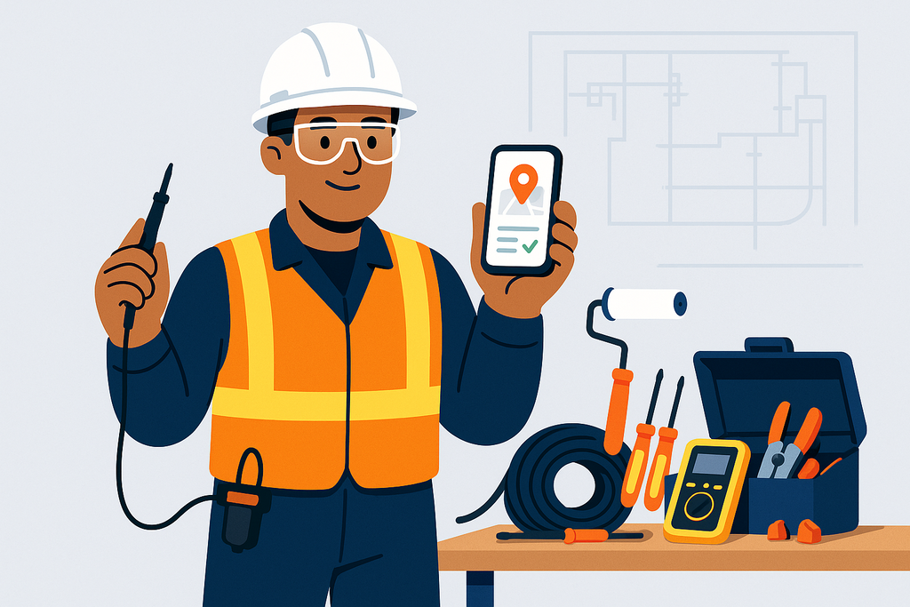 Técnico electricista usando la app de enrutar